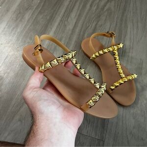 Stuart Weitzman Yellow Gold Embellished Sandals
